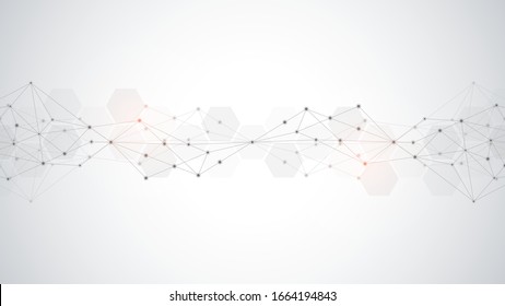 Fondo polígonal abstracto con puntos y líneas de conexión. Conexión de red global, tecnología digital y concepto de comunicación