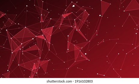 Abstract polygonal background with connecting dots and lines. Vector technology background. Digital interlacing of glowing lines, dots and triangles. 3d vector illustration