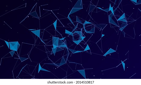 Abstract polygonal background with connecting dots and lines. Vector technology background. Digital interlacing of glowing lines, dots and triangles. 3d vector illustration