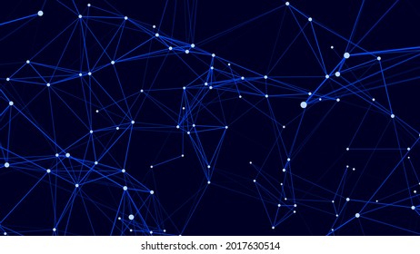 Abstract polygonal background with connecting dots and lines. Vector technology background. Digital interlacing of glowing lines, dots and triangles. 3d vector illustration