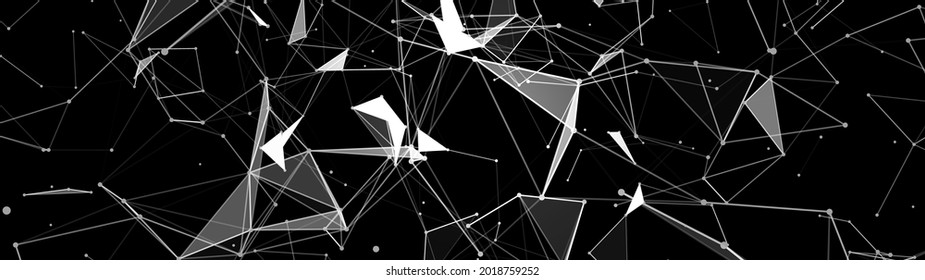 Abstract polygonal background with connecting dots and lines. Vector technology background. Digital interlacing of glowing lines, dots and triangles. 3d vector illustration