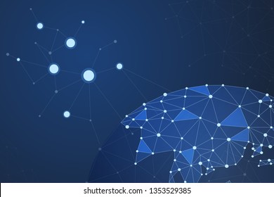 Abstract polygonal background design for business and technology. Earth drawn by points and lines.