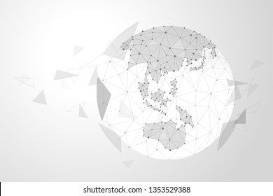 Abstract polygonal background design for business and technology. A globe made up of points and lines.