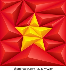 Resumen del fondo poligonal en forma de pirámides coloreadas rojas y amarillas. Bandera poligonal de Vietnam. Ilustración vectorial.