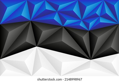 Abstract polygonal background in the form of colorful blue, black and white stripes of the Estonian flag. Polygonal flag of Estonia. Vector illustration.