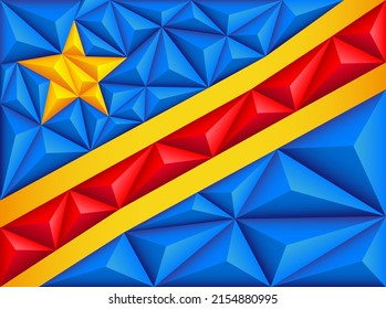 Abstract polygonal background in the form of colorful blue, red and yellow stripes. Polygonal flag of the Democratic Republic of the Congo. Vector illustration.