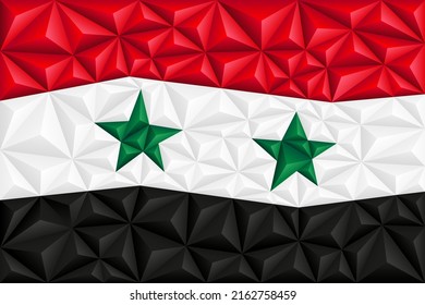 Abstract polygonal background in the form of colorful red, white and black stripes of the Syrian flag. Polygonal flag of Syria. Vector illustration.