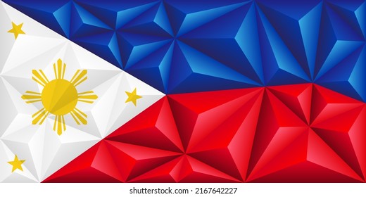 Abstract polygonal background in the form of colorful blue and red stripes of the Philippine flag. Polygonal flag of the Phillippin. Vector illustration.