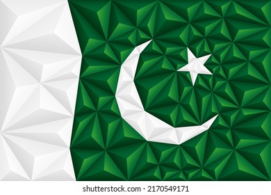 Abstract polygonal background in the form of colorful green and white stripes of the Pakistani flag. Polygonal flag of Pakistan. Vector illustration.