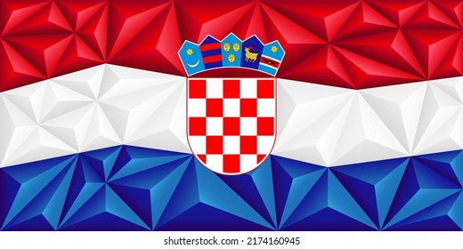 Abstract polygonal background in the form of colorful red, white and blue stripes of the Croatian flag. Polygonal flag of Croatia. Vector illustration.