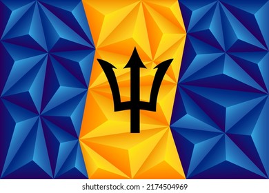 Abstract polygonal background in the form of colorful blue and yellow stripes of the Barbados flag. Polygonal flag of Barbados. Vector illustration.