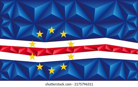 Abstract polygonal background in the form of colorful blue, white and red stripes of the Cape Verdean flag. Polygonal flag of Cape Verde. Vector illustration.