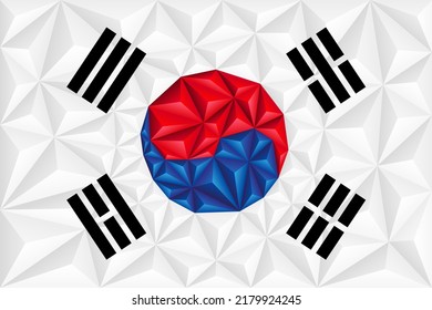 Abstract polygonal background in the form of colorful white triangles. Polygonal flag of South Korea. Vector illustration.