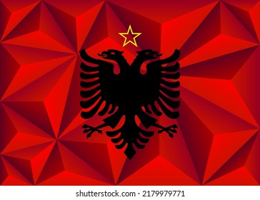 Abstract polygonal background in the form of colorful red triangles. Polygonal flag of Albania. Vector illustration.
