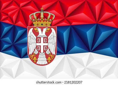 Abstract polygonal background in the form of colorful red, blue and white stripes of the Serbian flag. Polygonal flag of Serbia. Vector illustration.