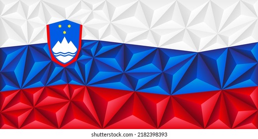 Abstract polygonal background in the form of colorful white, blue and red stripes of the Slovenian flag. Polygonal flag of Slovenia. Vector illustration.