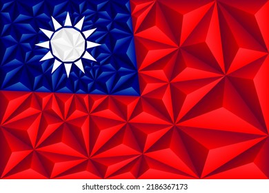 Abstrakter polygonaler Hintergrund in Form von bunten, blauen und roten Dreiecken. Taiwan polygonal Flagge. Vektorgrafik.