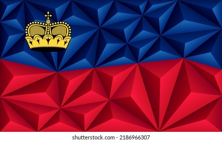 Abstract polygonal background in the form of colorful blue and red pyramids. Polygonal flag of Liechtenstein. Vector illustration.