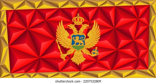 Abstract polygonal background in the form of colorful red and gold pyramids. Polygonal flag of Montenegro. Vector illustration.