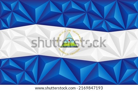 Abstract polygonal background in the form of colorful blue and white stripes of the Nicoaguacan flag. Polygonal flag of Nicaragua. Vector illustration.