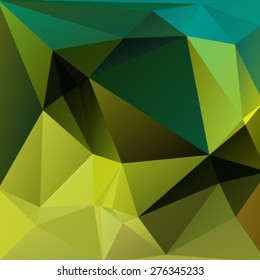 Abstract polygonal background with green and blue triangles.