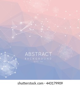 Abstract polygonal background. Low poly connecting dots and lines. Connection structure. Vector Futuristic design. 2016  color. Rose Quartz, Serenity. gradient  surface.