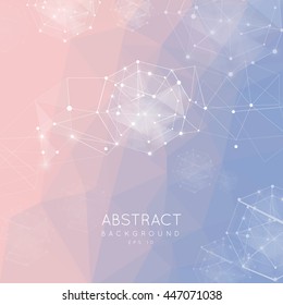 Abstract polygonal background. Low poly design connecting dots and lines. Connection structure. Polygonal vector Futuristic design. 2016 Pantone color. Rose Quartz and Serenity. gradient background