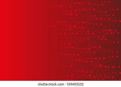 Abstract polygonal background with mesh of lines and dots. 3D effect with shadow. Red space for your design or headline. Futuristic template. Geometric style. 