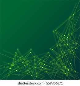 Abstract polygonal background with mesh of lines and dots. 3D effect with shadow. Green space for your design or headline. Geometric style. Futuristic template. 