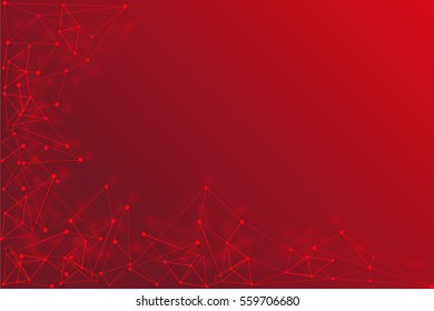 Abstract polygonal background with mesh of lines and dots. 3D effect with shadow. Red space for your design or headline. Geometric style. Futuristic template. 