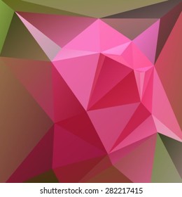Abstract polygonal background with pink and green triangles.