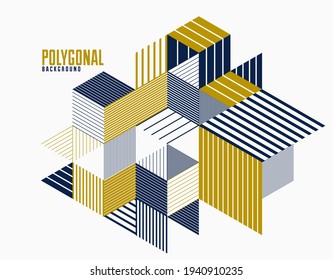 Resumen de fondo poligonal con triángulos estriados y diseño vectorial de cubos 3D. Plantilla para publicidad o portadas o banners diferentes. Elemento gráfico de estilo retro.