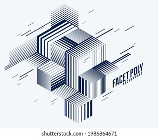 Resumen de fondo poligonal con triángulos estriados y diseño vectorial de cubos 3D. Plantilla para publicidad o portadas o banners diferentes. Elemento gráfico de estilo retro.