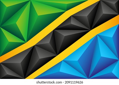 Abstract polygonal background with Tanzanian flag colorful green, yellow, black and blue stripes. Tanzania polygonal flag. Vector illustration.