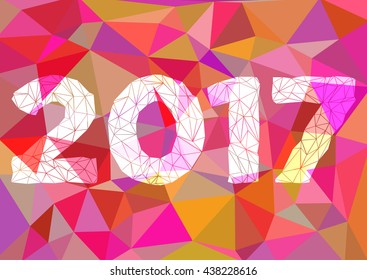 Abstract polygonal background with triangular ornament in pink and year 2017 for binding or fliers. Christmas and New Year 2017. Vector illustration
