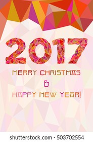 Abstract polygonal background with triangular ornament in red and year 2017 for fliers, calendar cover or Christmas and New Year cards. Vector illustration
