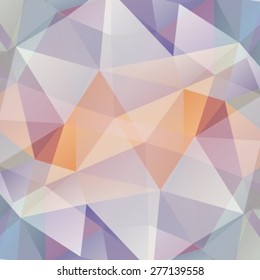 Abstract polygonal background with violet and orange triangles.