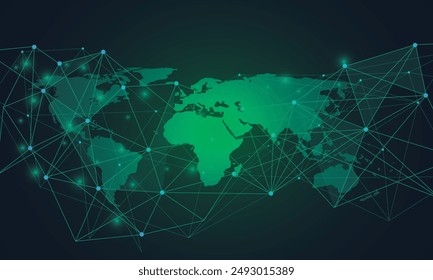 Fondo poligonal Abstractas con mapa del mundo y puntos y líneas de conexión