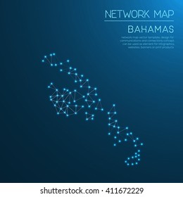 Abstract polygonal Bahamas network map design with glowing dots and lines. Vector illustration of the Bahamas network map.