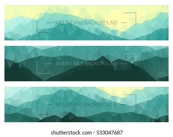 Abstract polygonal banners with mountain ridges. Modern business layouts. Horizontal nature backgrounds.