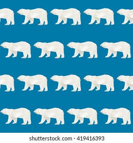 Abstract polygonal bear seamless pattern background. Polar bear isolated on blue cover.