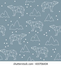 Abstract polygonal bear seamless pattern background. 
Grizzly in the mountains