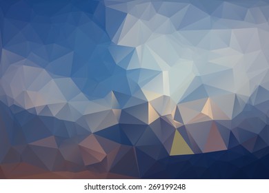 Abstract Polygonal From Beautiful Light Of Sun In Clouds Before Evening Background. Vector Illustration