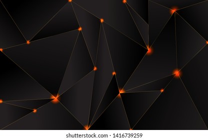 Abstract polygonal black background with gold light line. Modern luxury triangle concept. Vector design template Can use for element poster, banner, cover, card, corporate, advertising