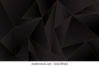 Abstract polygonal black background with gold light line. Modern luxury triangle concept. Vector design template Can use for element poster, banner, cover, card, corporate, advertising