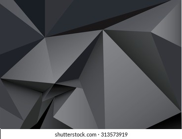 Abstract polygonal black crystal background. Low poly vector illustration. 3d polygonal texture.