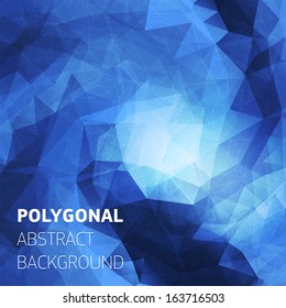 Abstract polygonal blue background with place for text. Trendy geometric triangle hipster background. Ideal for gadgets backdrop or presentations.