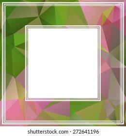 Abstract polygonal border with green and pink triangles.
