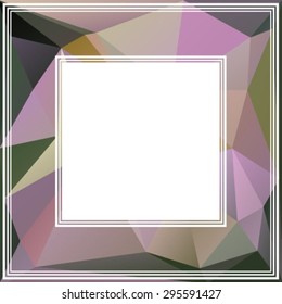 Abstract polygonal border with violet and blue triangles.
