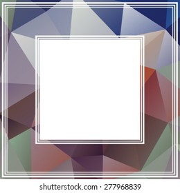 Abstract polygonal border with violet and pink triangles.